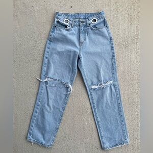 CARMAR High Rise Grommet Jeans 24 Light Wash Distressed Straight Leg revolve Y2K